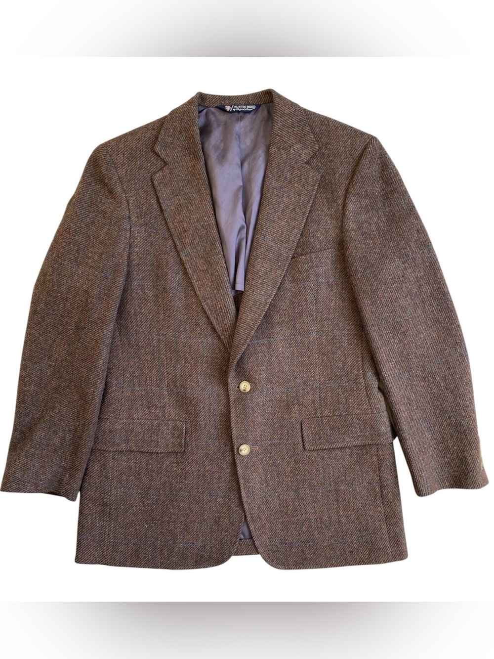 Vintage Austin Reed Virgin Wool Tweed Sport Coat Blazer Brown Plaid Mens Union